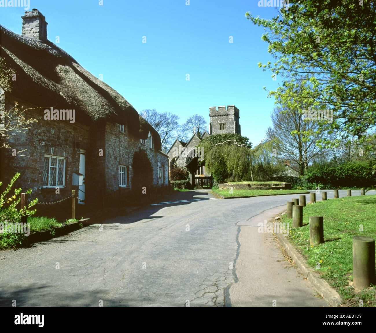 church village green and thatched cottages st hilary vale of