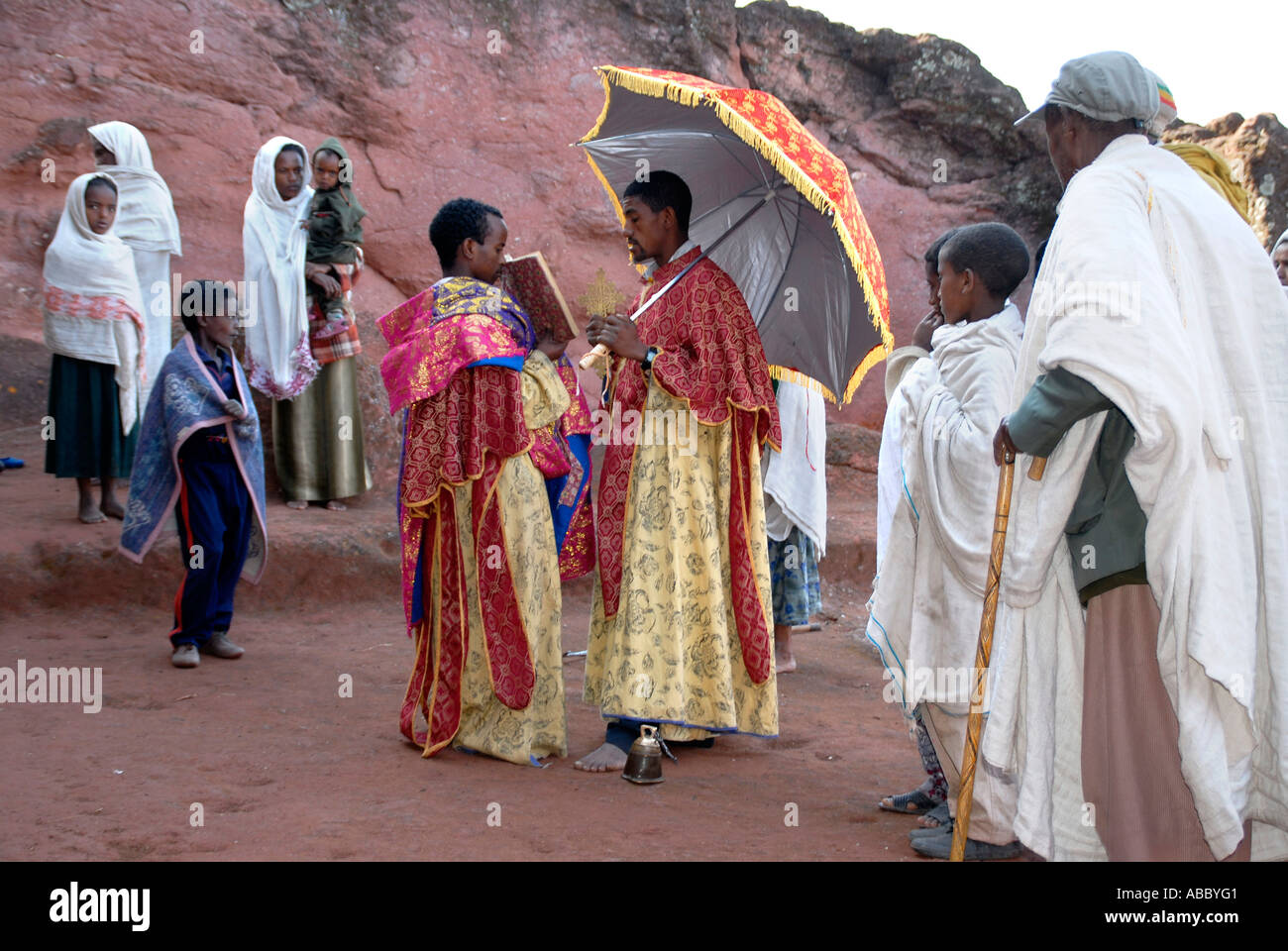 Ethiopian Orthodox Christianity priest reads out of the holy bible with