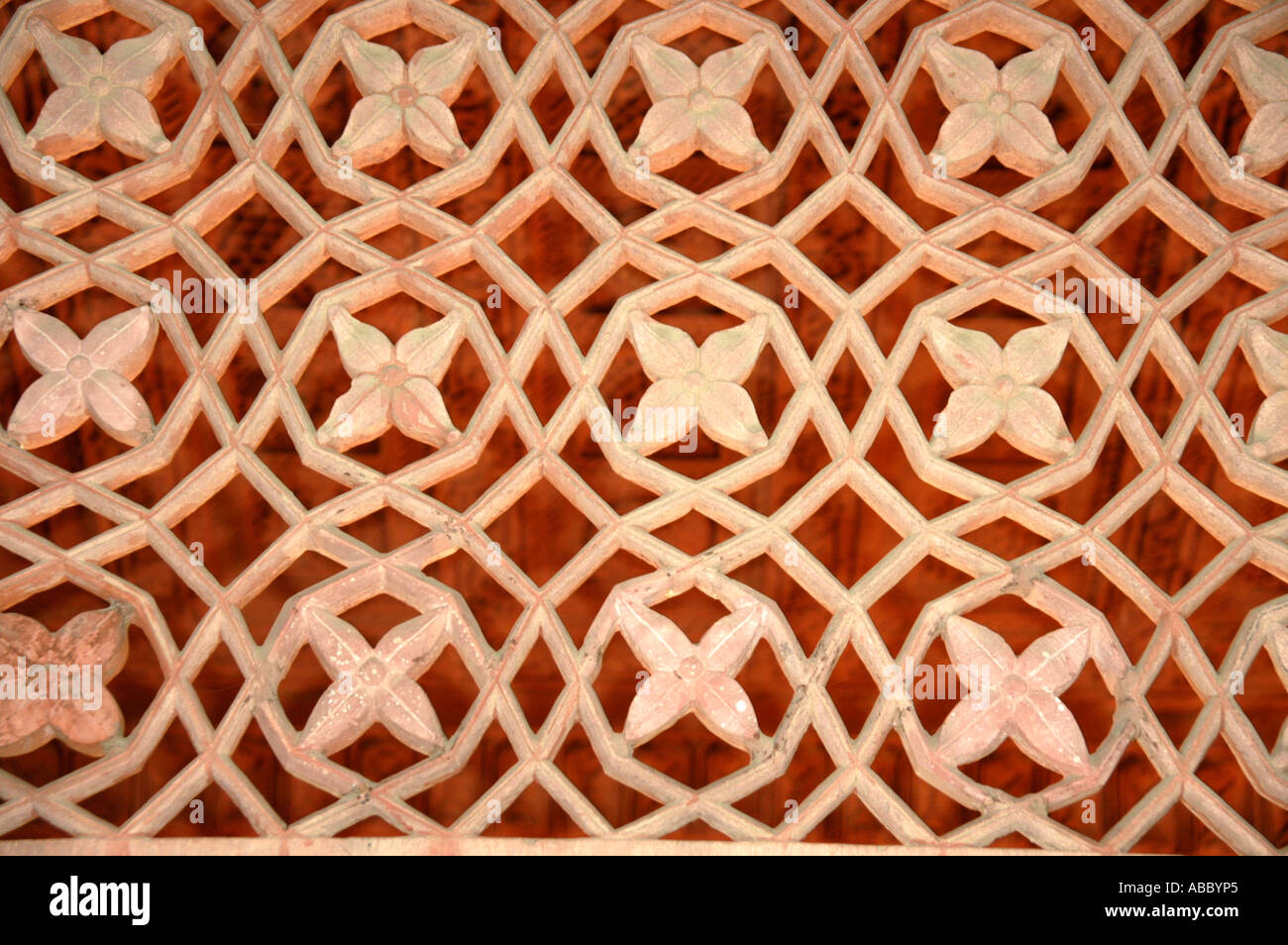 Background picture Fine arts in sandstone flower ornaments in Indian style Akbar Fort Fatehpur Sikri Uttar Pradesh India Stock Photo
