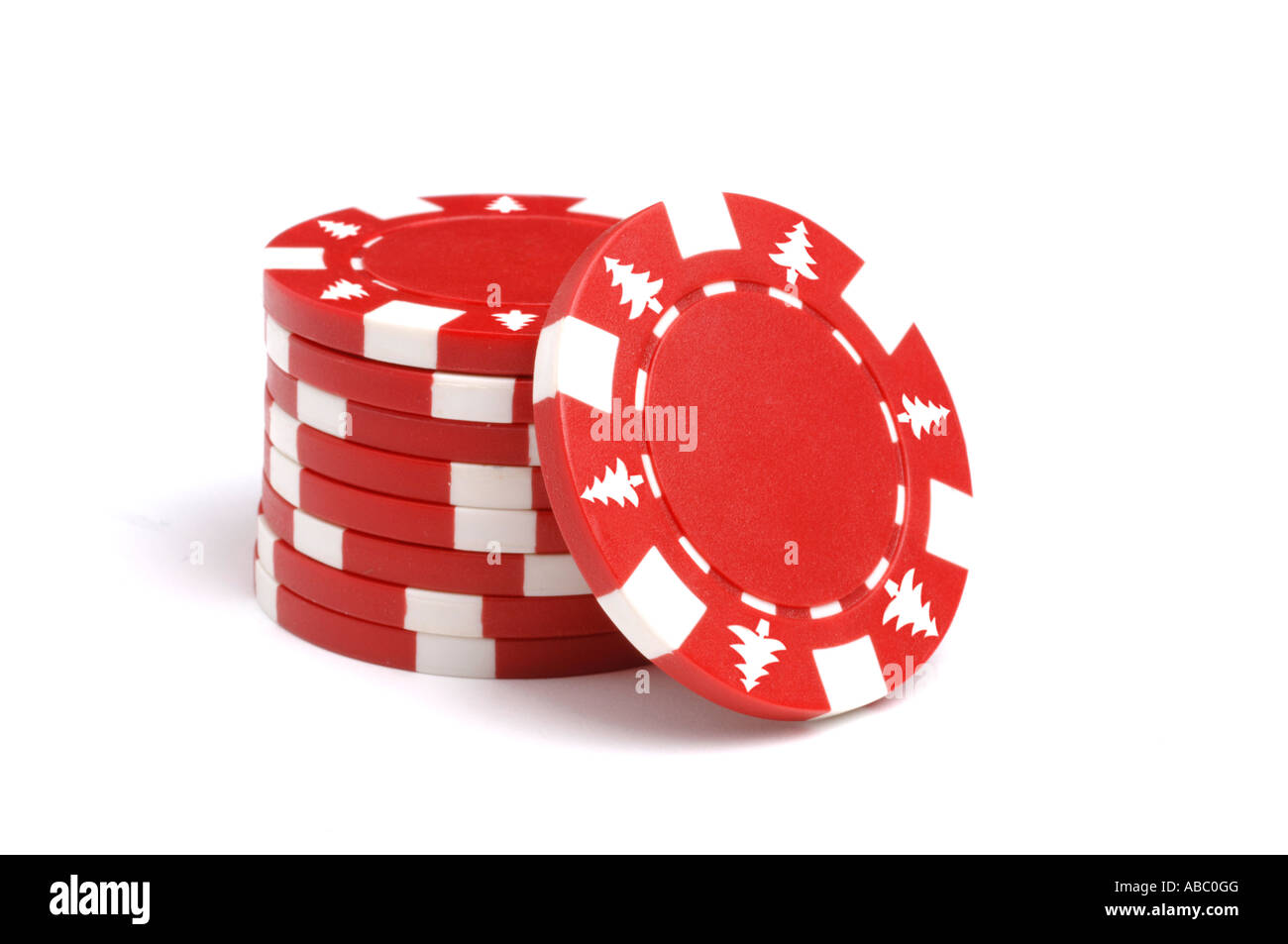 Red poker chips with Christmas tree markings Stock Photo