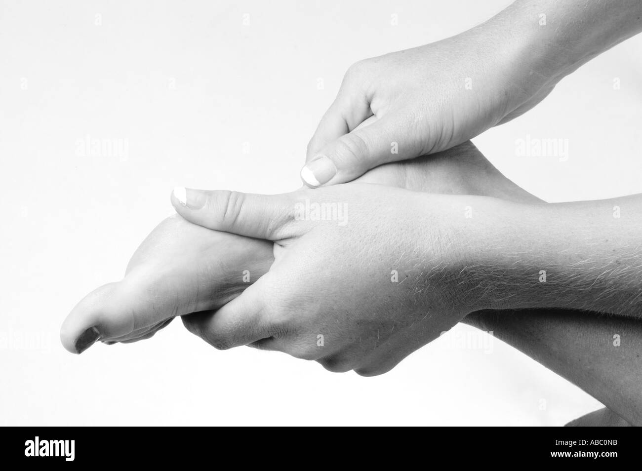 Pain feet foot ache painfull Massage achiness swelled swollen Stock