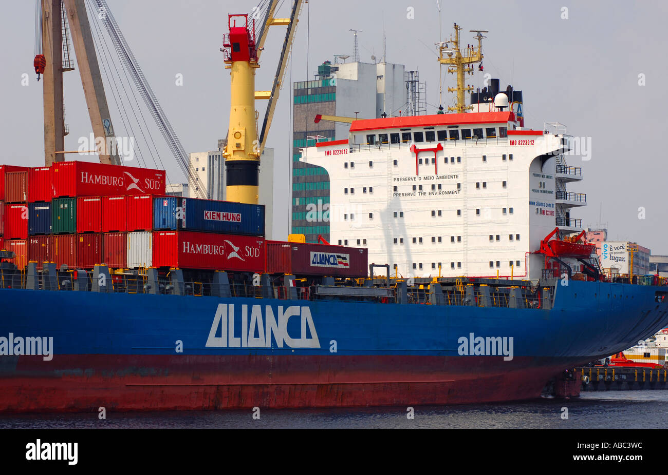 Container ship of the Alianca company (Oetker Group) in the port of Manaus Amazonas Brazil Stock Photo