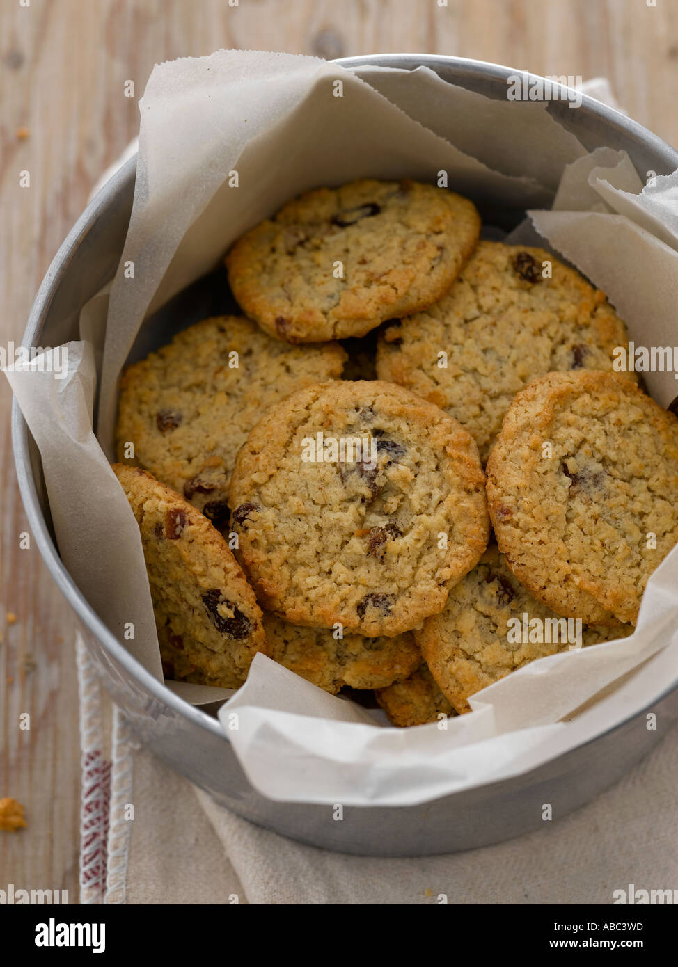 Fruit cookies in metal tin Stock Photo