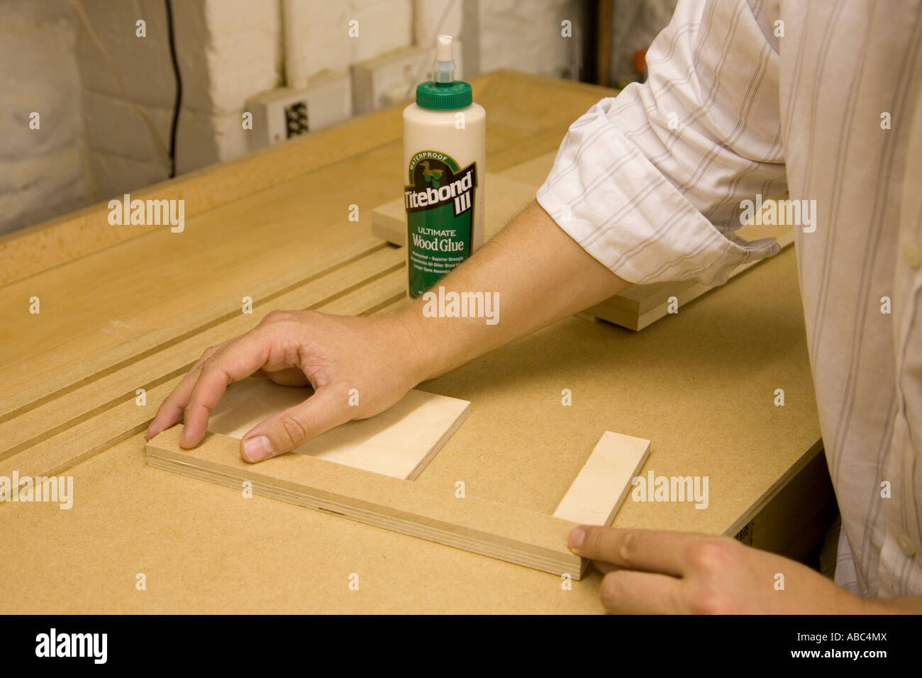 maker joins two pieces of MDF by creating a rub glue joint