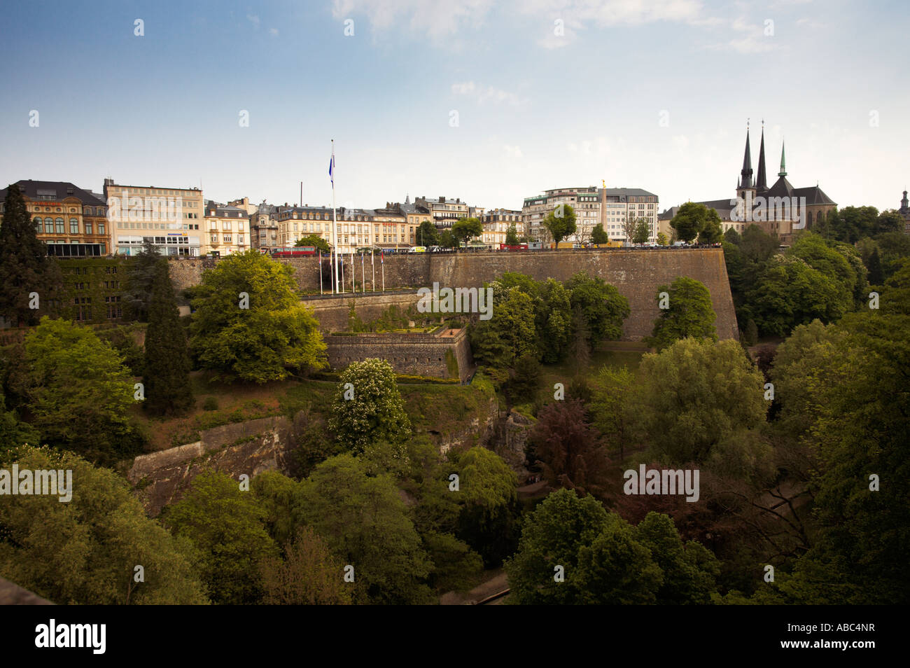 Petrusse valley towards Gelle Fra and Notre Dame Cathedral in Luxembourg City Luxembourg Europe Stock Photo