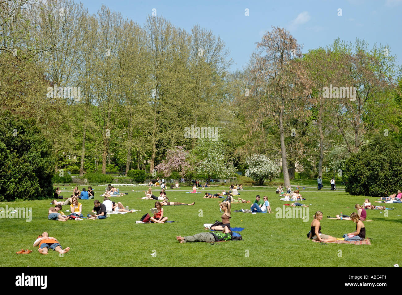 Tuebingen Germany People enjoying the sun in the city park