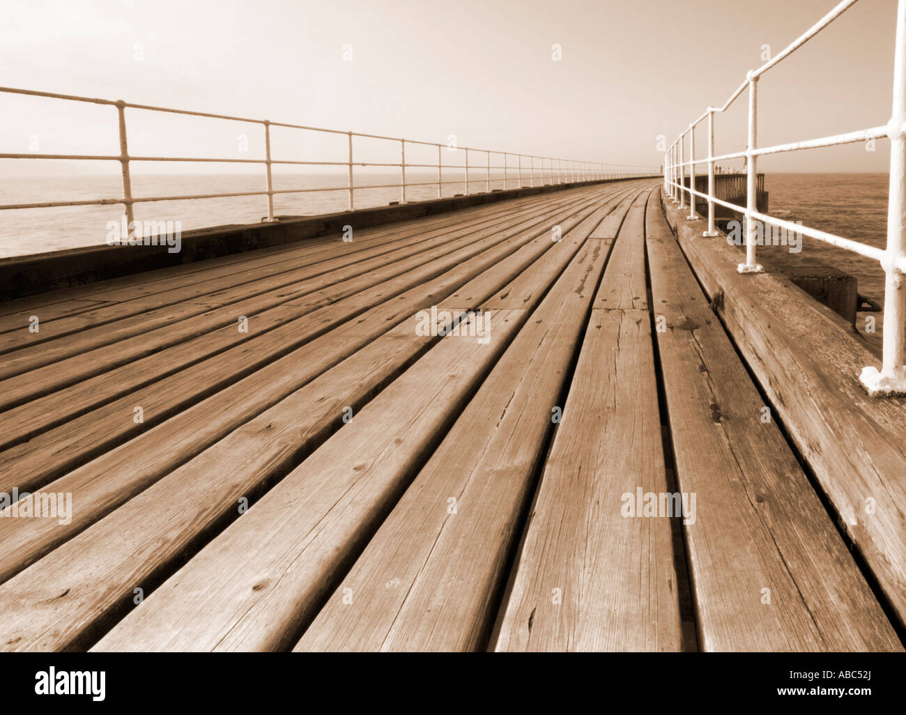 Whitby pier in sepia Stock Photo