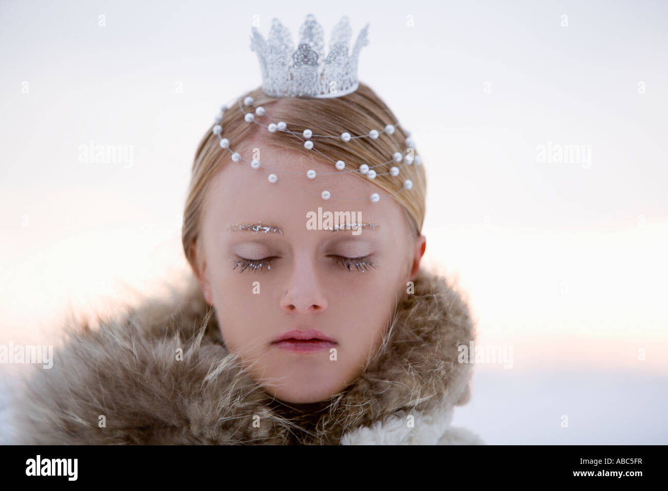 portrait of snow queen with closed eyes Stock Photo Alamy