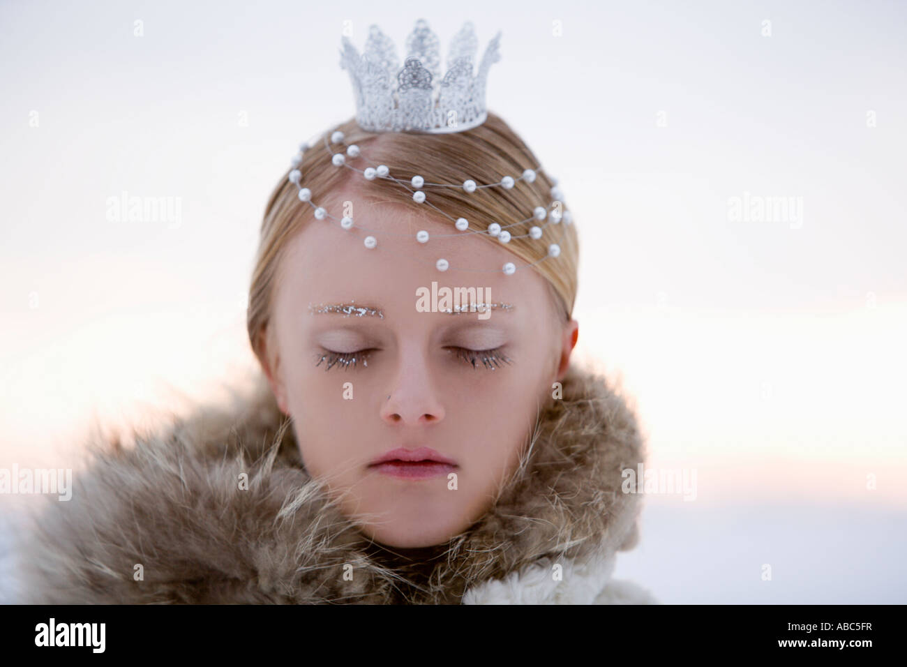 portrait of snow queen with closed eyes Stock Photo