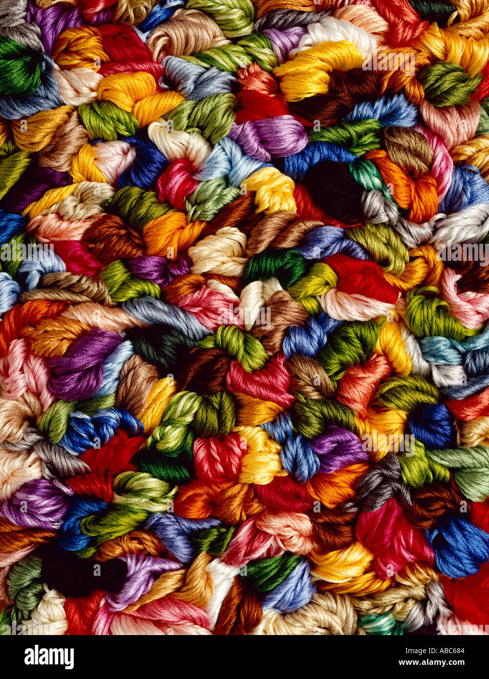 Abstract Embroidery yarn in a mixed color pattern, In studio Stock