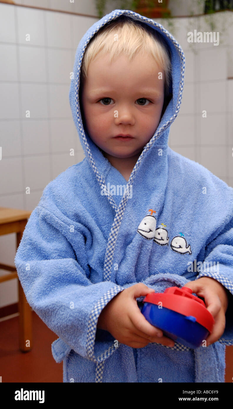Little boy with bath robe Stock Photo Alamy