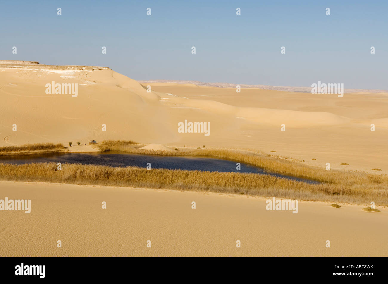 lake at Bir Wahed, the Great Sand Sea, Western desert near Siwa oasis, Egypt Stock Photo