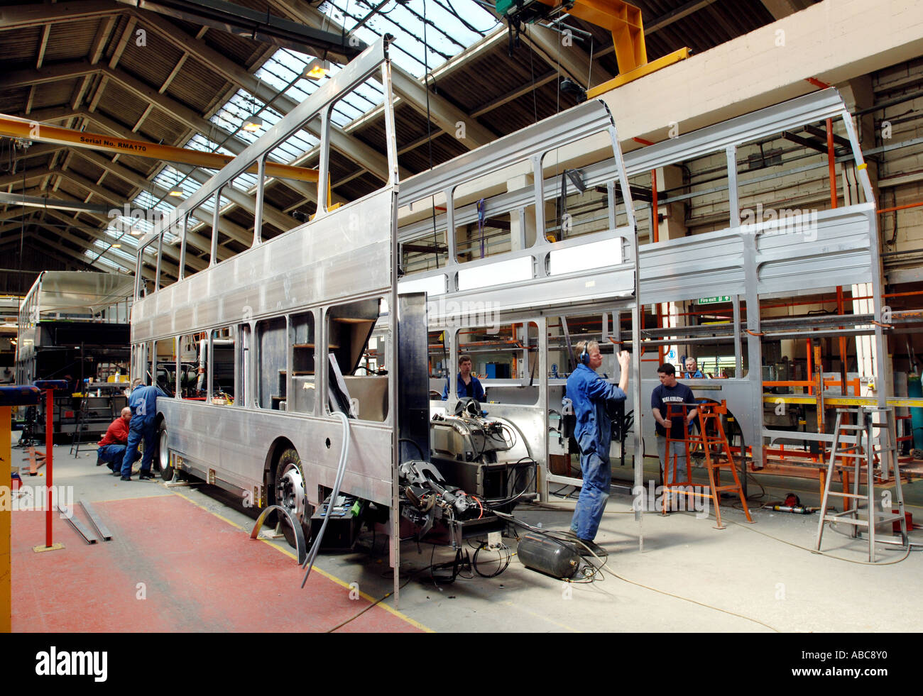 Building a bus in a factory in Lancashire; England; UK; Great Britain. Stock Photo