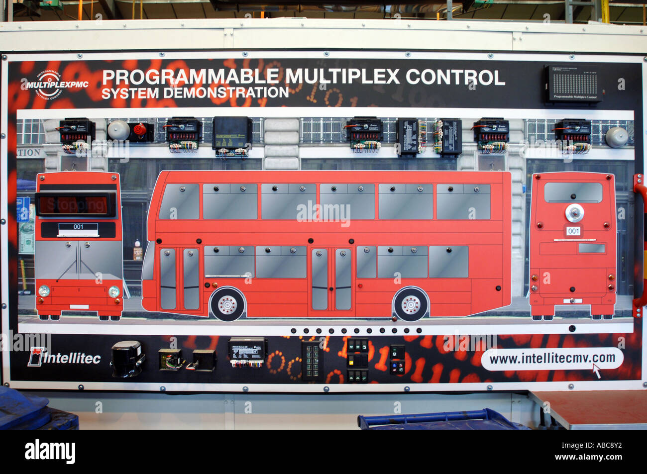 A bus demonstration check panel for new vehicles built by East Lancashire Coachbuilders in Blackburn Lancs Stock Photo