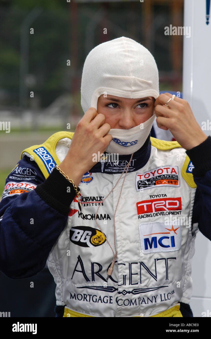 Toyota Atlantic driver Danica Patrick suits up before her race at Mid-Ohio 2003 Stock Photo