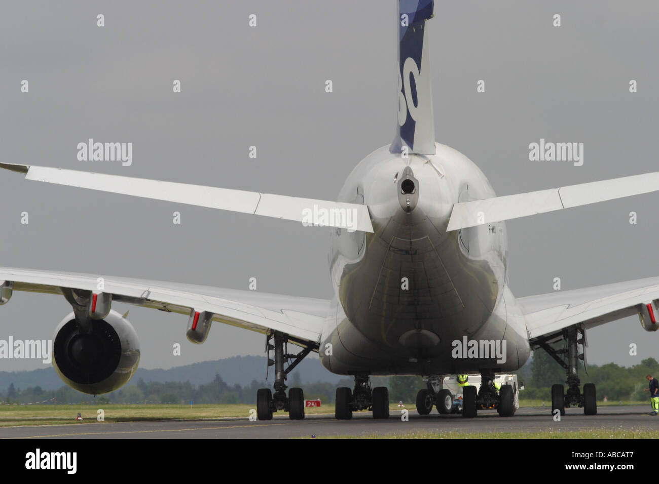 Airbus A380 Airbus new huge massive jet aircraft airliner rear view Stock Photo