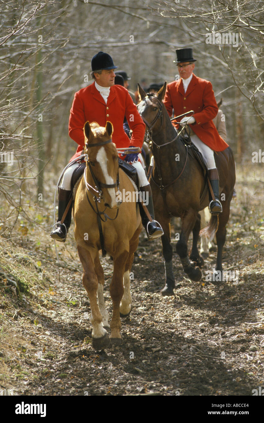 The Vale of White Horse Fox Hunt. The Master rides ahead of the meet Gloucestershire England 1980s 1985 UK HOMER SYKES Stock Photo