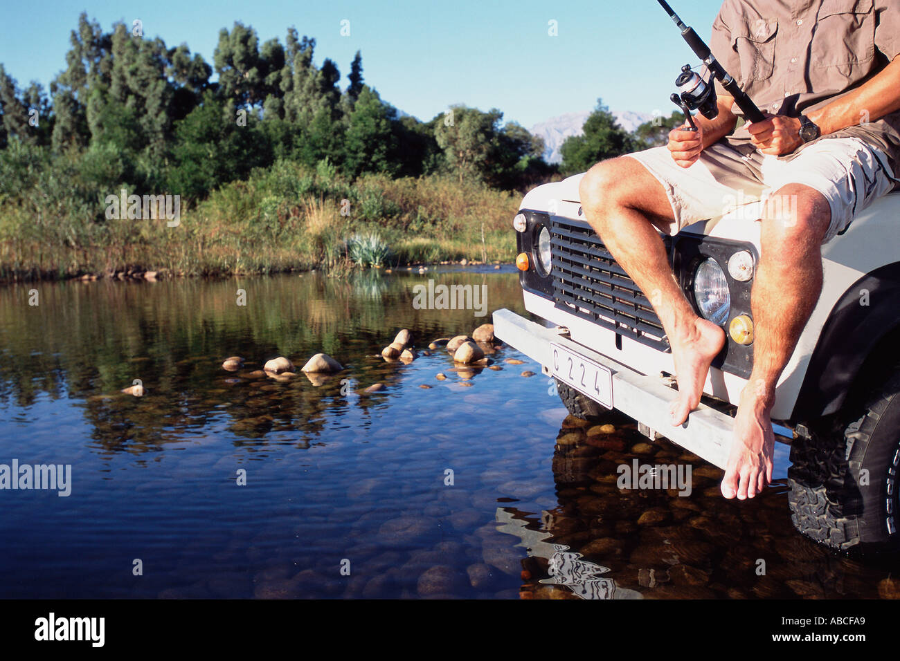 Man fishing on a safari Stock Photo