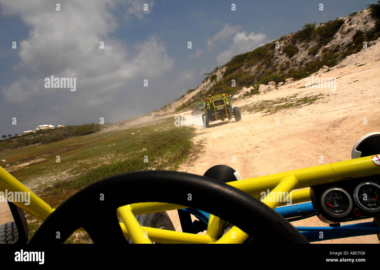Grand Turk Island dune buggy safari excursion action dusty speed adventure Turks and Caicos Islands tci eastern caribbean Stock Photo