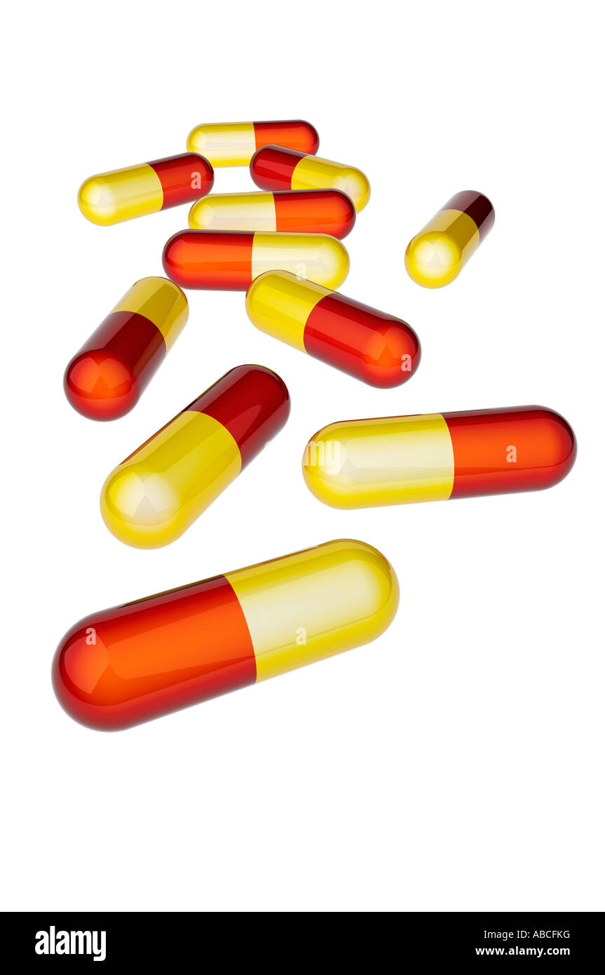 Yellow red capsules Stock Photo