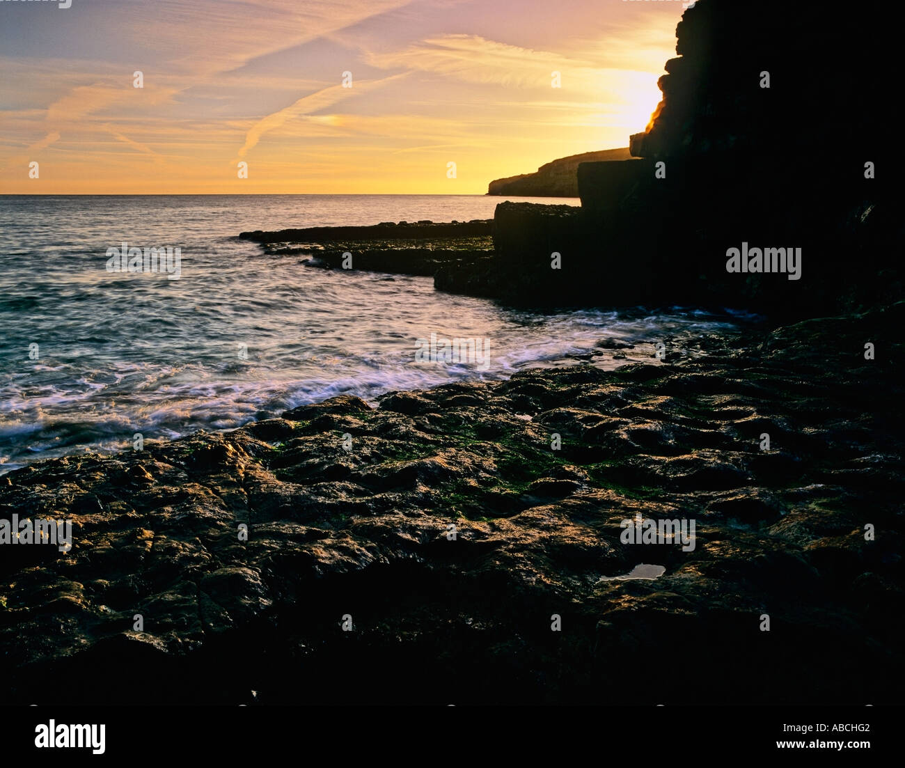 Sunset at Ledge at low tide Eastington Farm Estate Purbeck