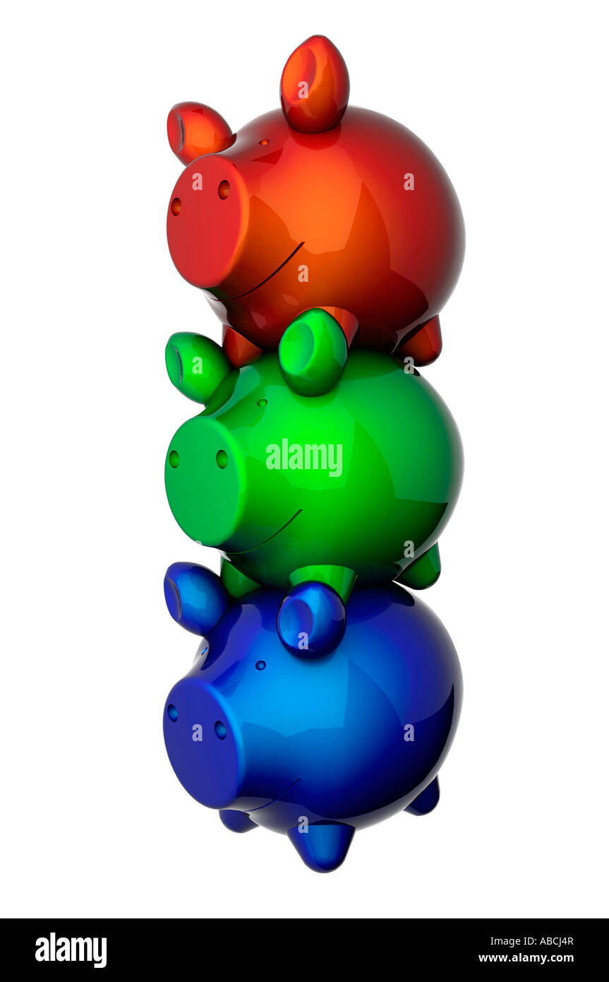 Stack of 3 piggy banks Stock Photo Alamy
