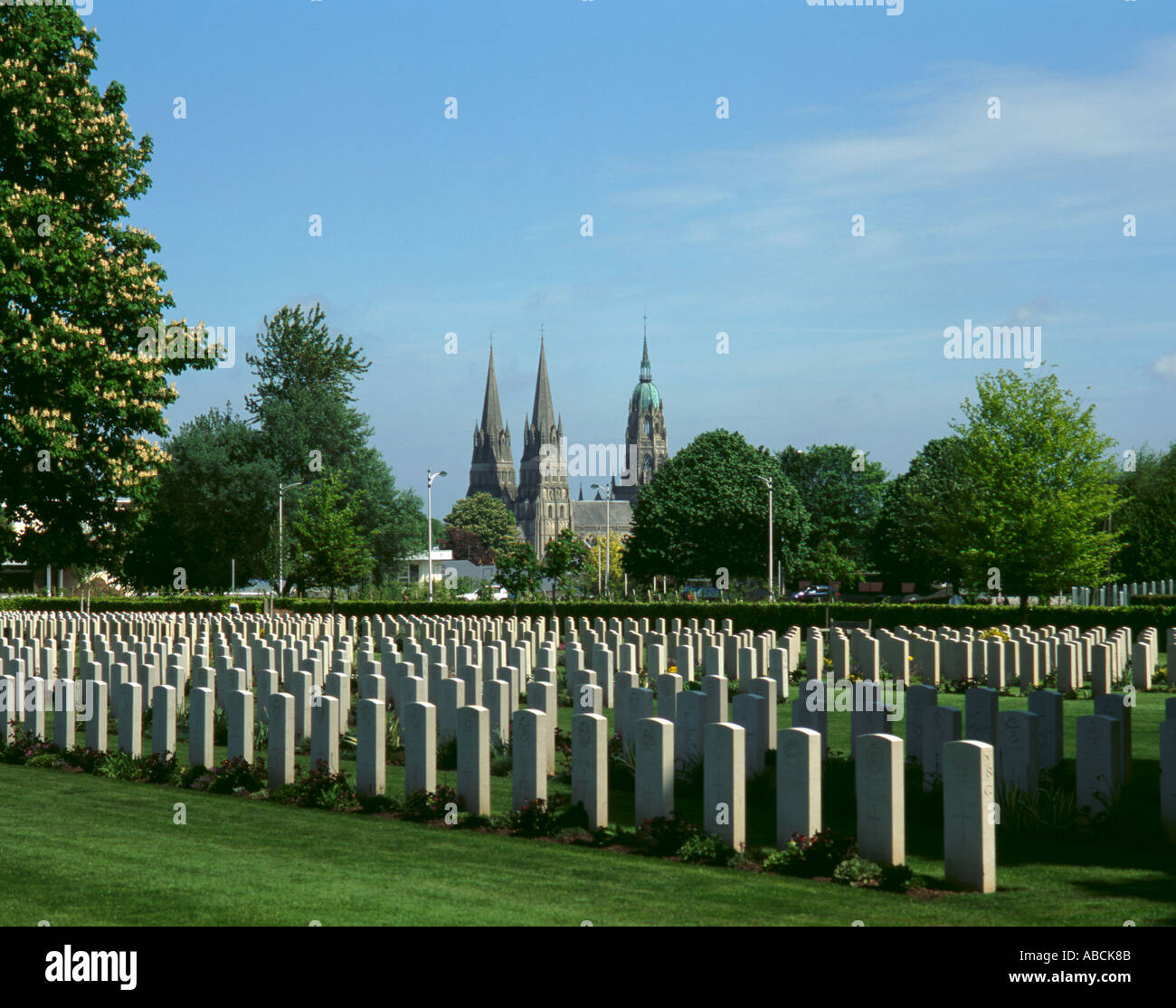 Notre Dame Cathedral seen over Bayeux Commonwealth War Cemetery, Bayeux 
