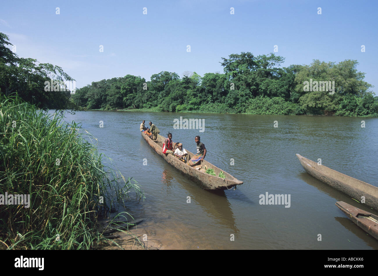 dugout canoes on the sangha river in the rainforest at the