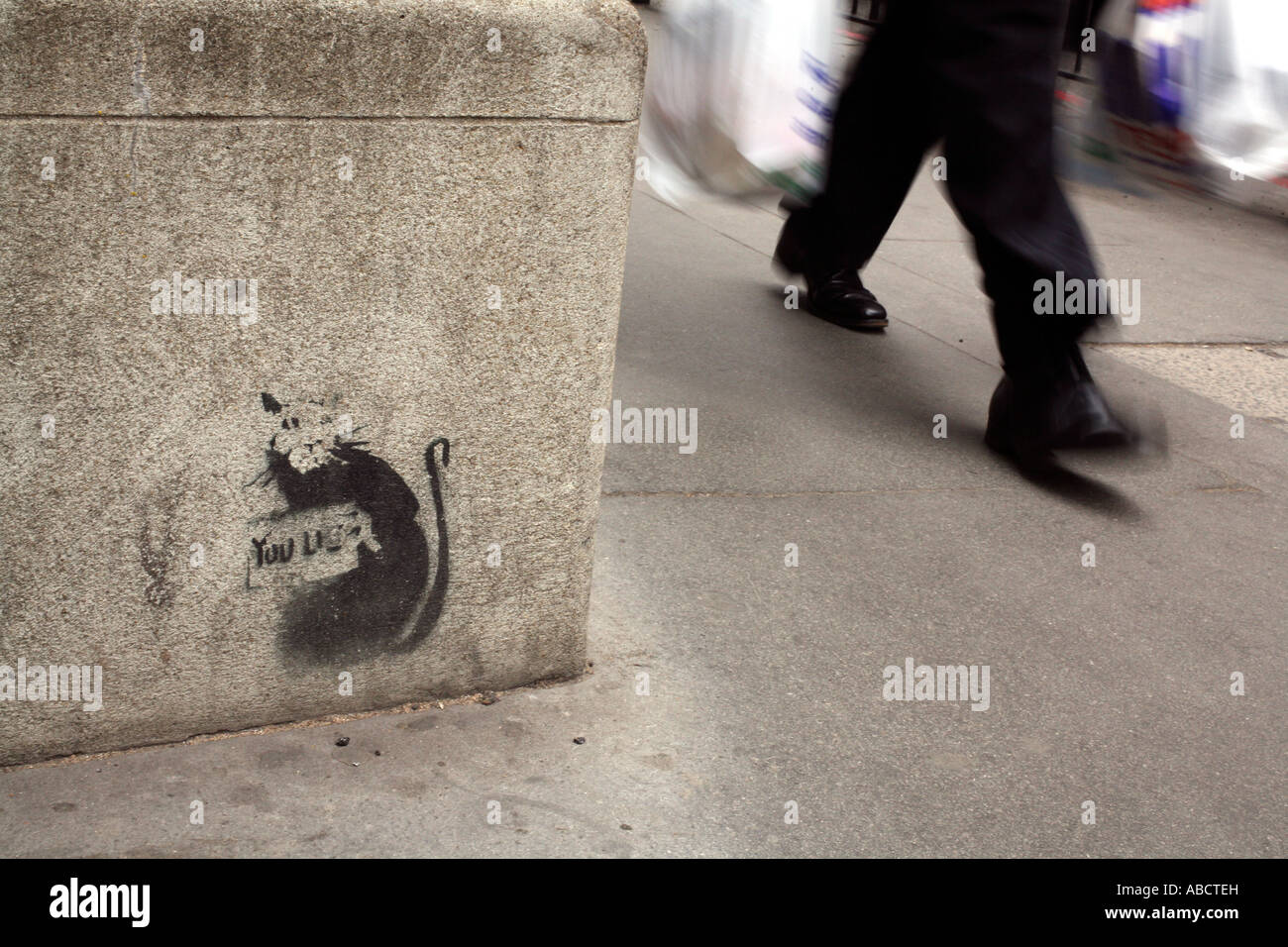 Banksy stencil of rat holding sign saying YOU LIE, Liverpool