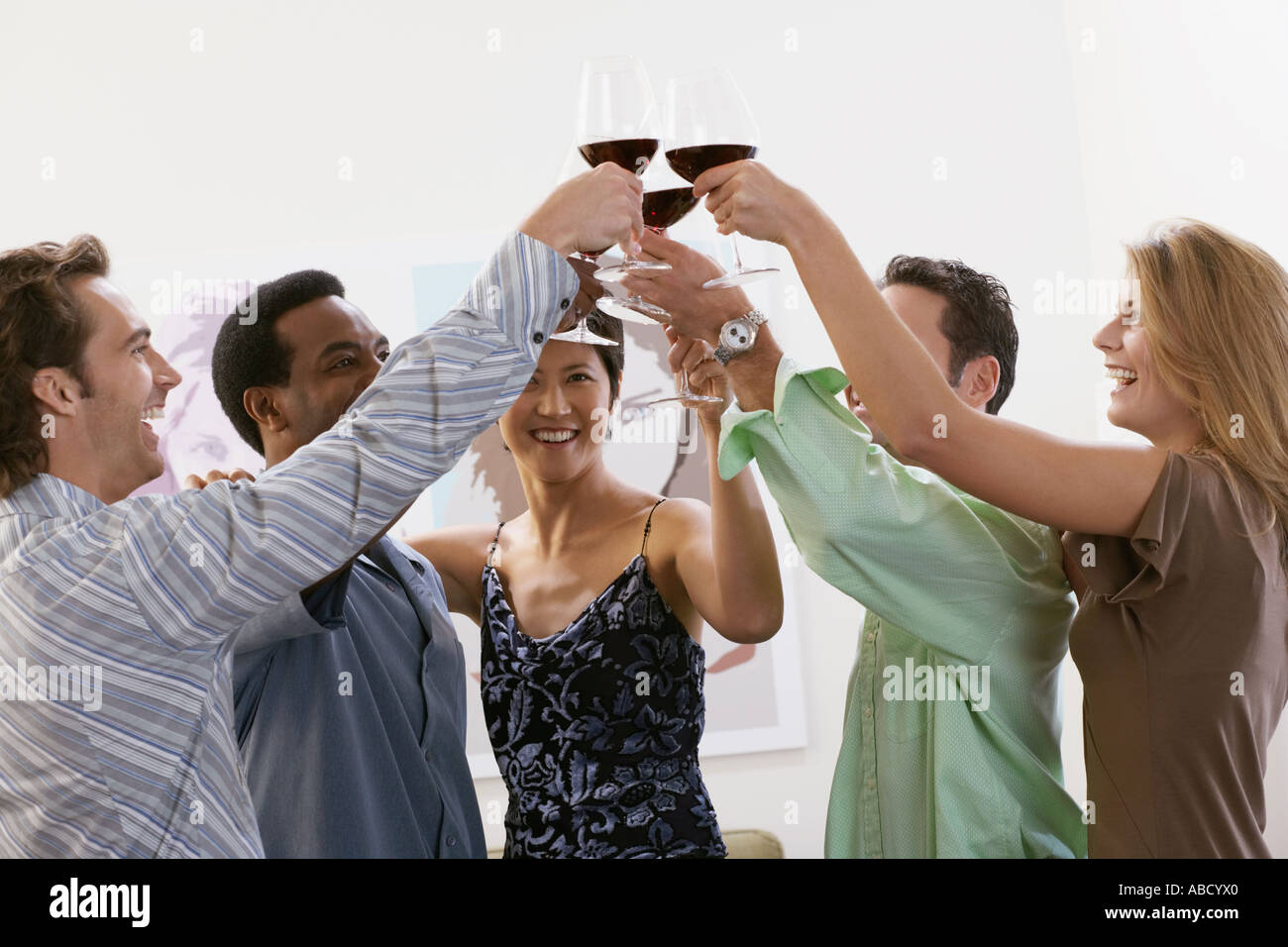 Friends raising a toast Stock Photo Alamy