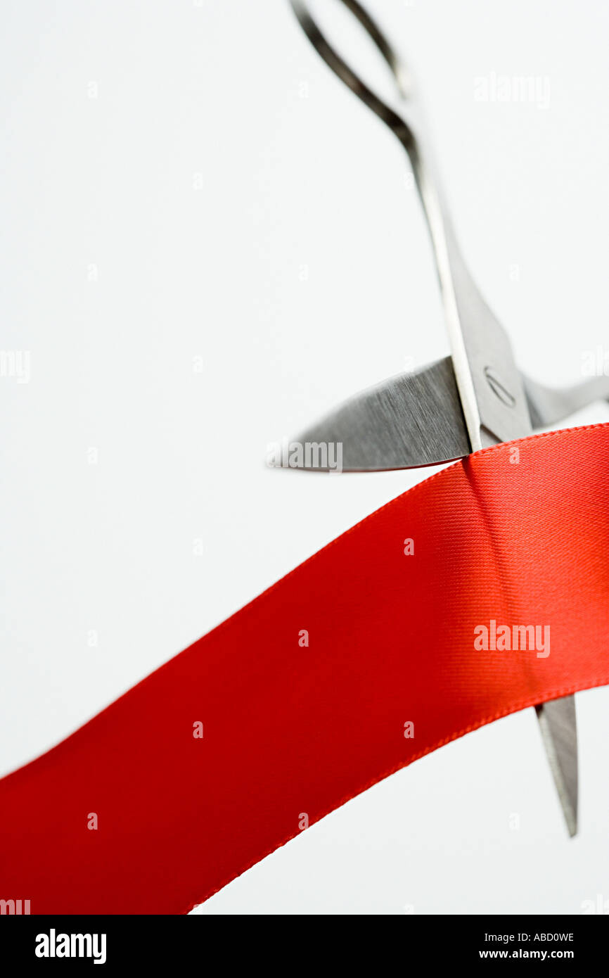 Cutting a red ribbon Stock Photo