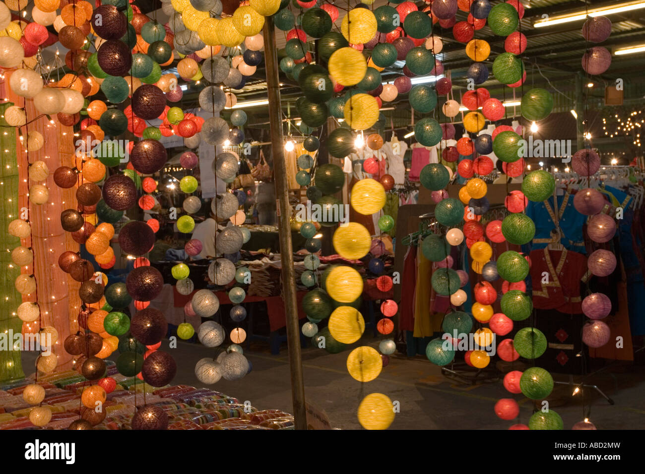 Coloured ornamental hanging ball decorations Chiang Mai Night Market Thailand Stock Photo