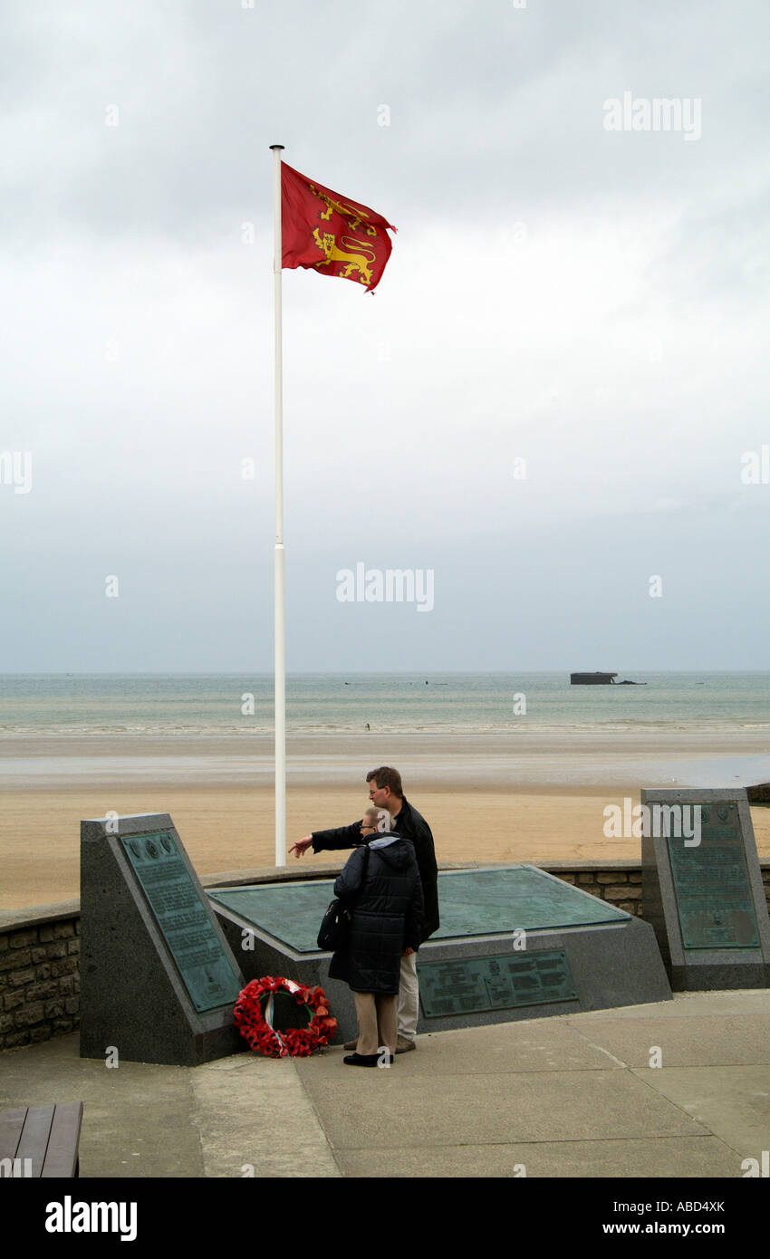 Arromanches Normany France WW2 memorial on Gold Beach Stock Photo