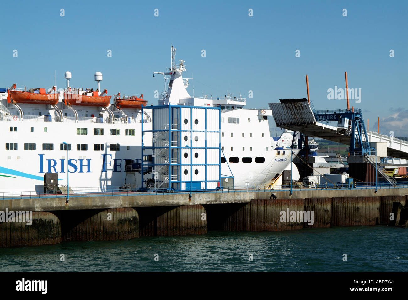 Port of Cherbourg France Ferry Normandy Irsh ferries fleet on linkspan