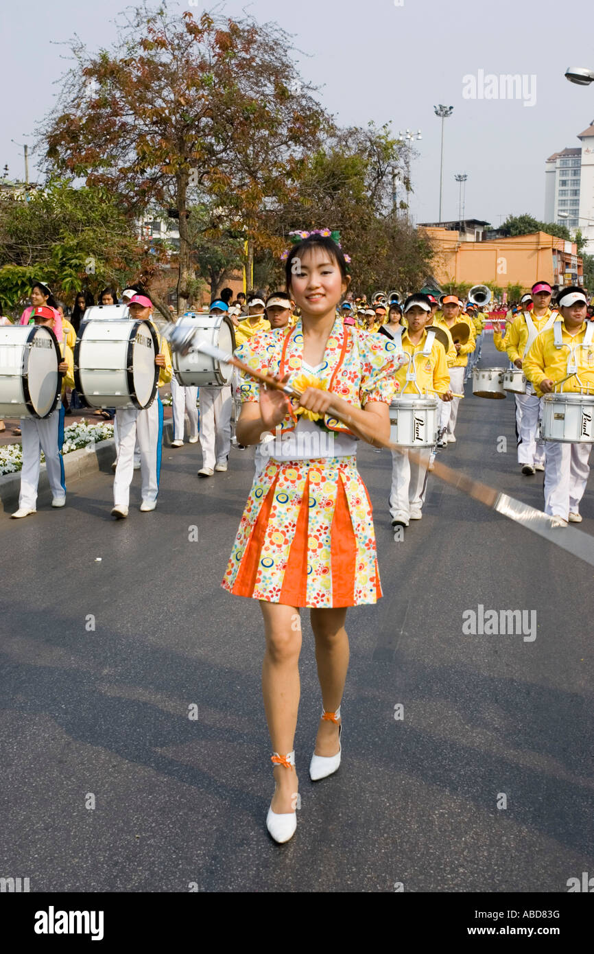 Marching band drum corps parade Chiang Mai Flower Festival north