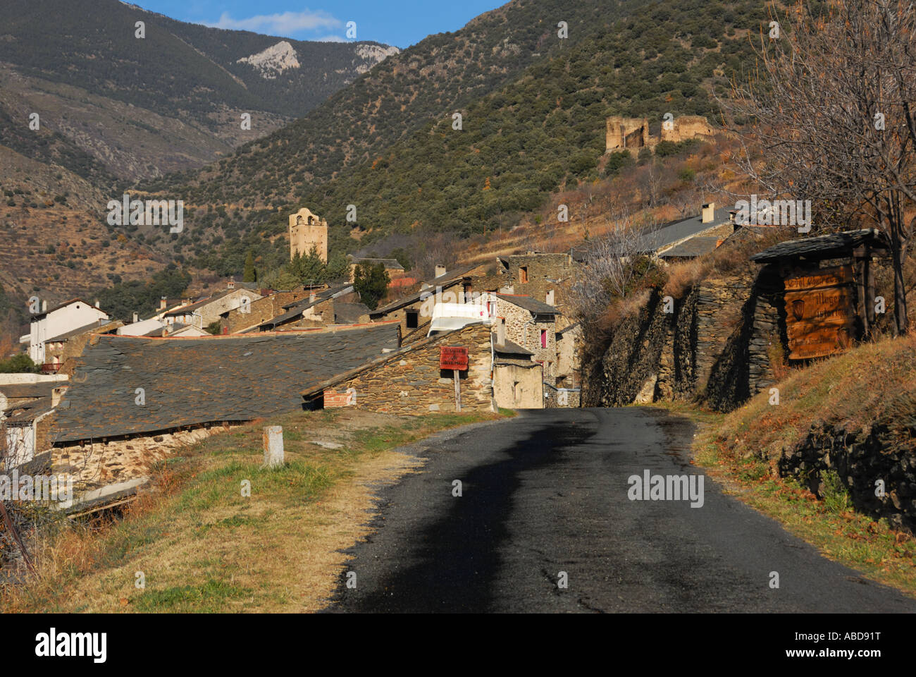 The road to the village of Evol, Pyrenees Orientales, France Stock ...