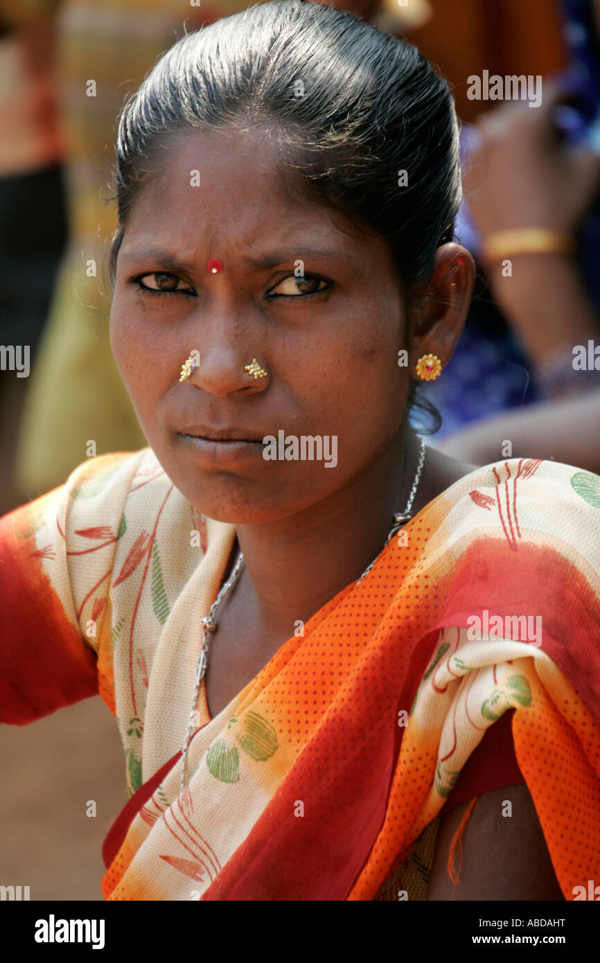 Woman at the tribal market at Kunduli near Koraput, Orissa, India Stock Photo