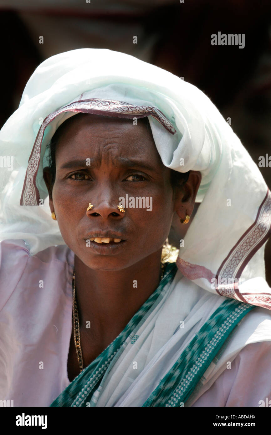 Woman at the tribal market at Kunduli near Koraput, Orissa, India Stock Photo