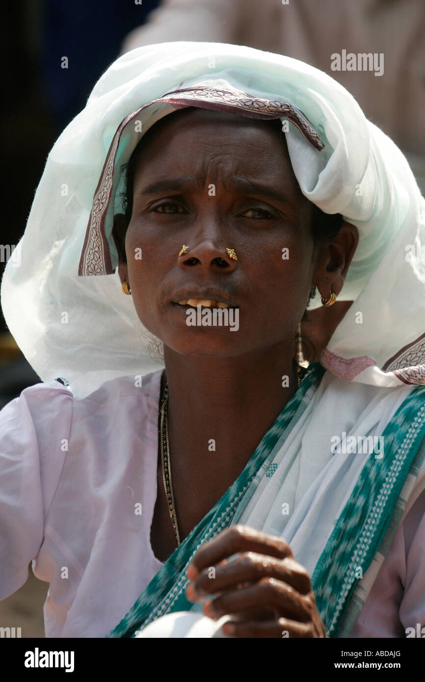 Woman at the tribal market at Kunduli near Koraput, Orissa, India Stock Photo