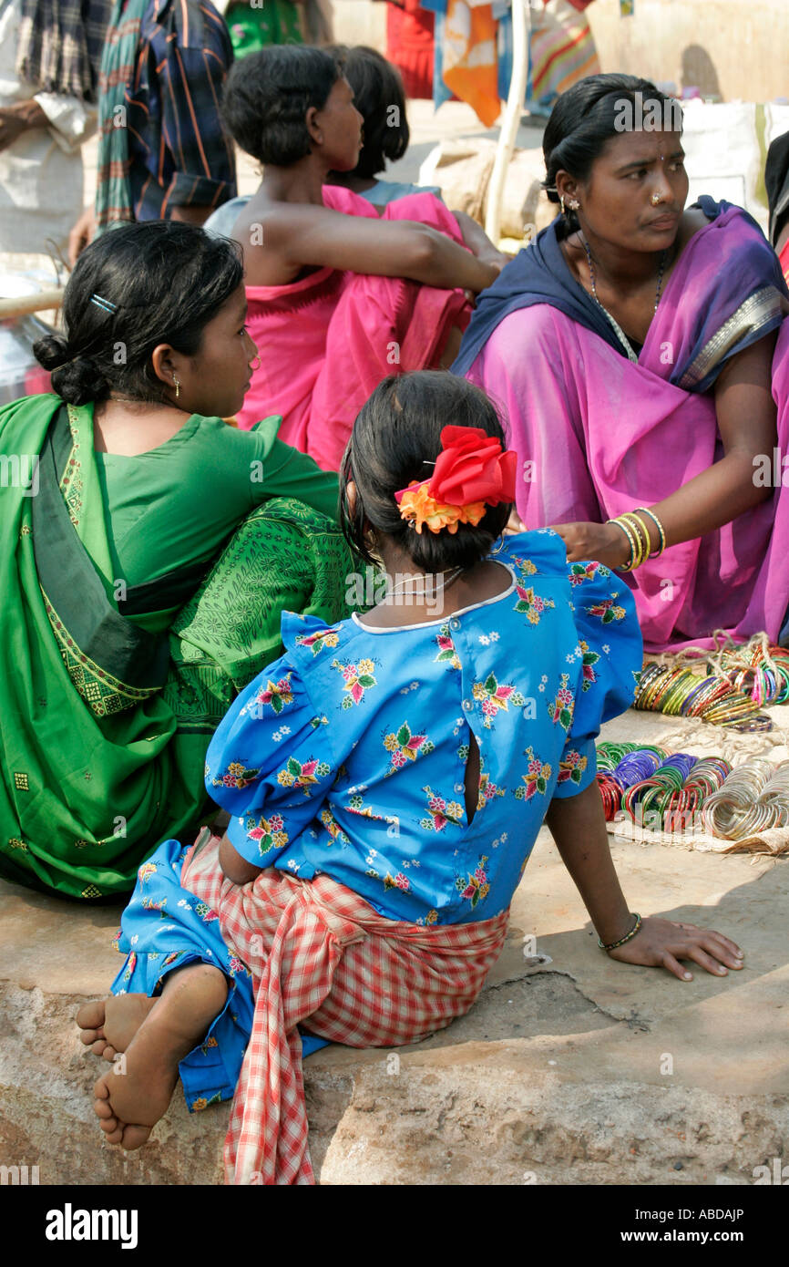 Women at the tribal market at Kunduli near Koraput, Orissa, India Stock Photo