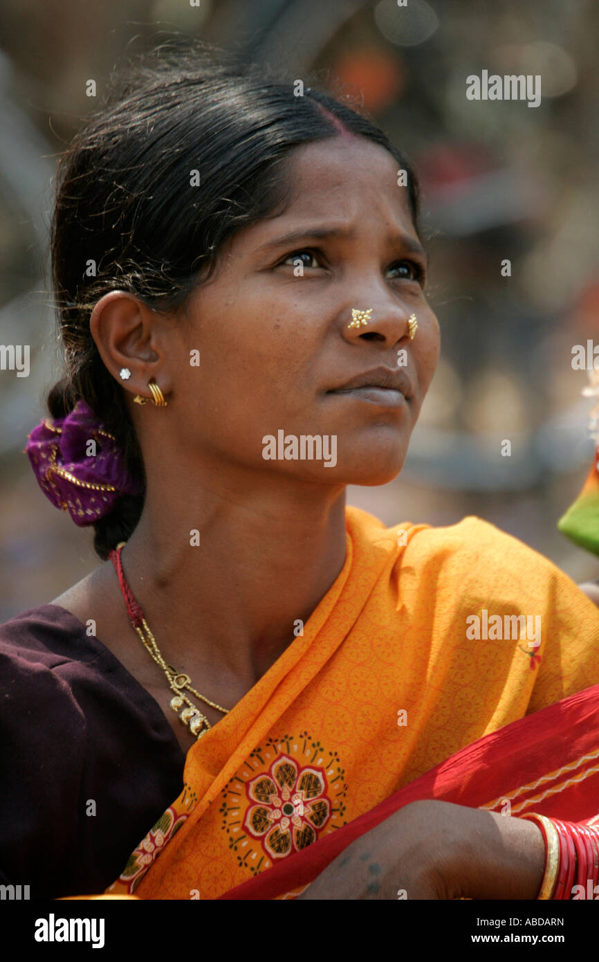 Woman at the tribal market at Kunduli near Koraput, Orissa, India Stock Photo