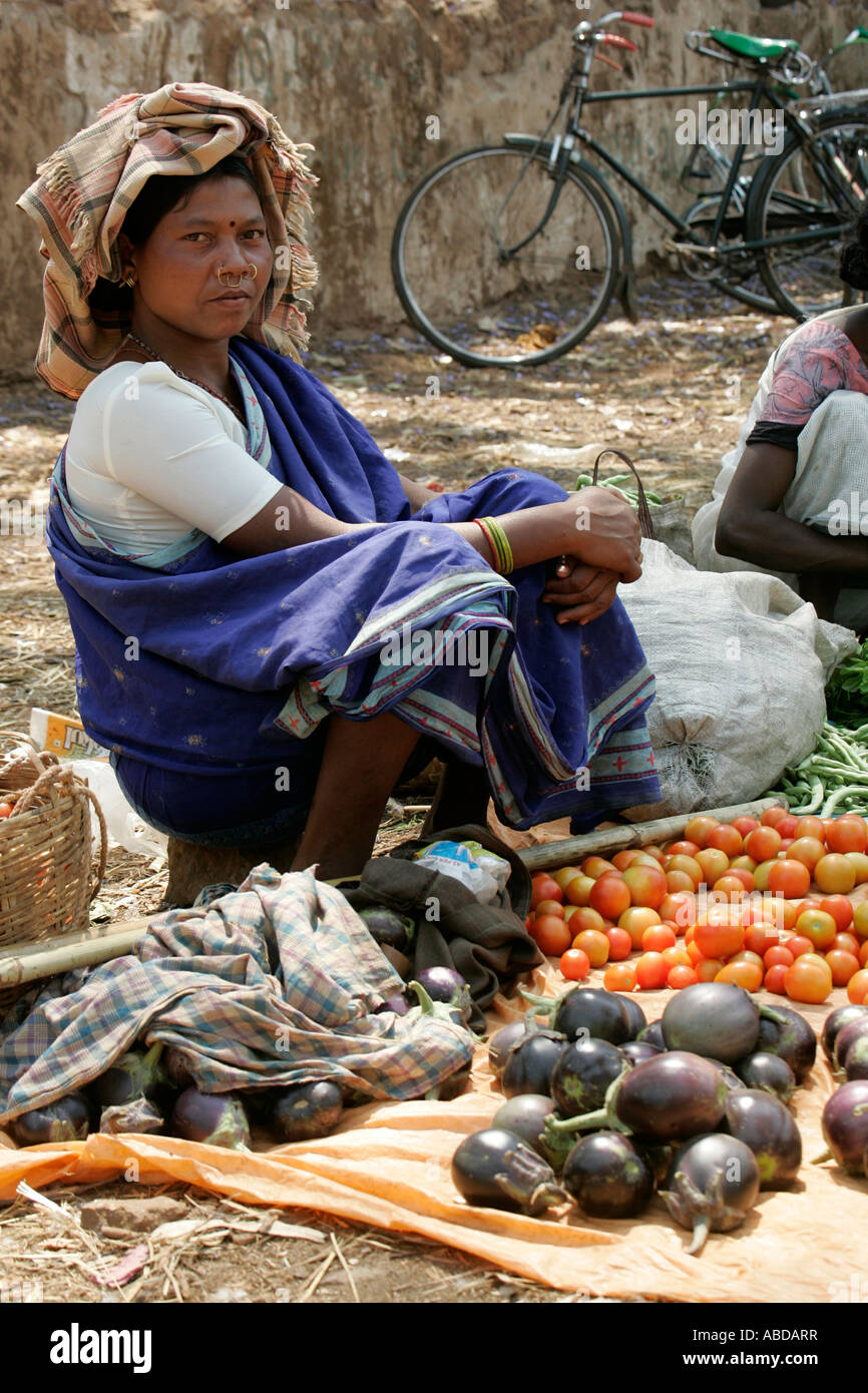Woman at the tribal market at Kunduli near Koraput, Orissa, India Stock Photo