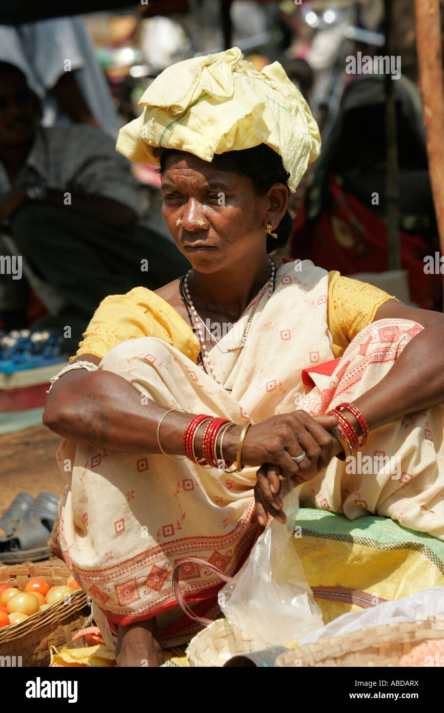 Woman at the tribal market at Kunduli near Koraput, Orissa, India Stock Photo