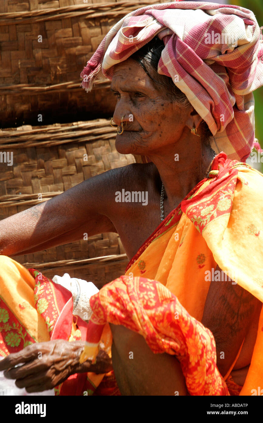 Woman at the tribal market at Kunduli near Koraput, Orissa, India Stock Photo