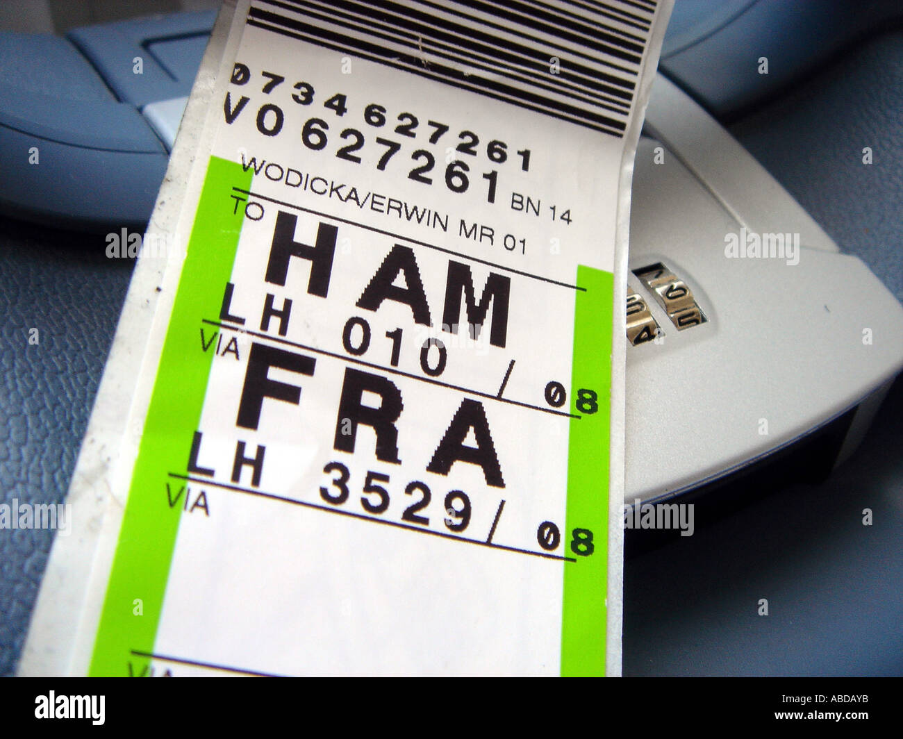 Luggage sticker at flight Hamburg to Frankfurt Stock Photo - Alamy