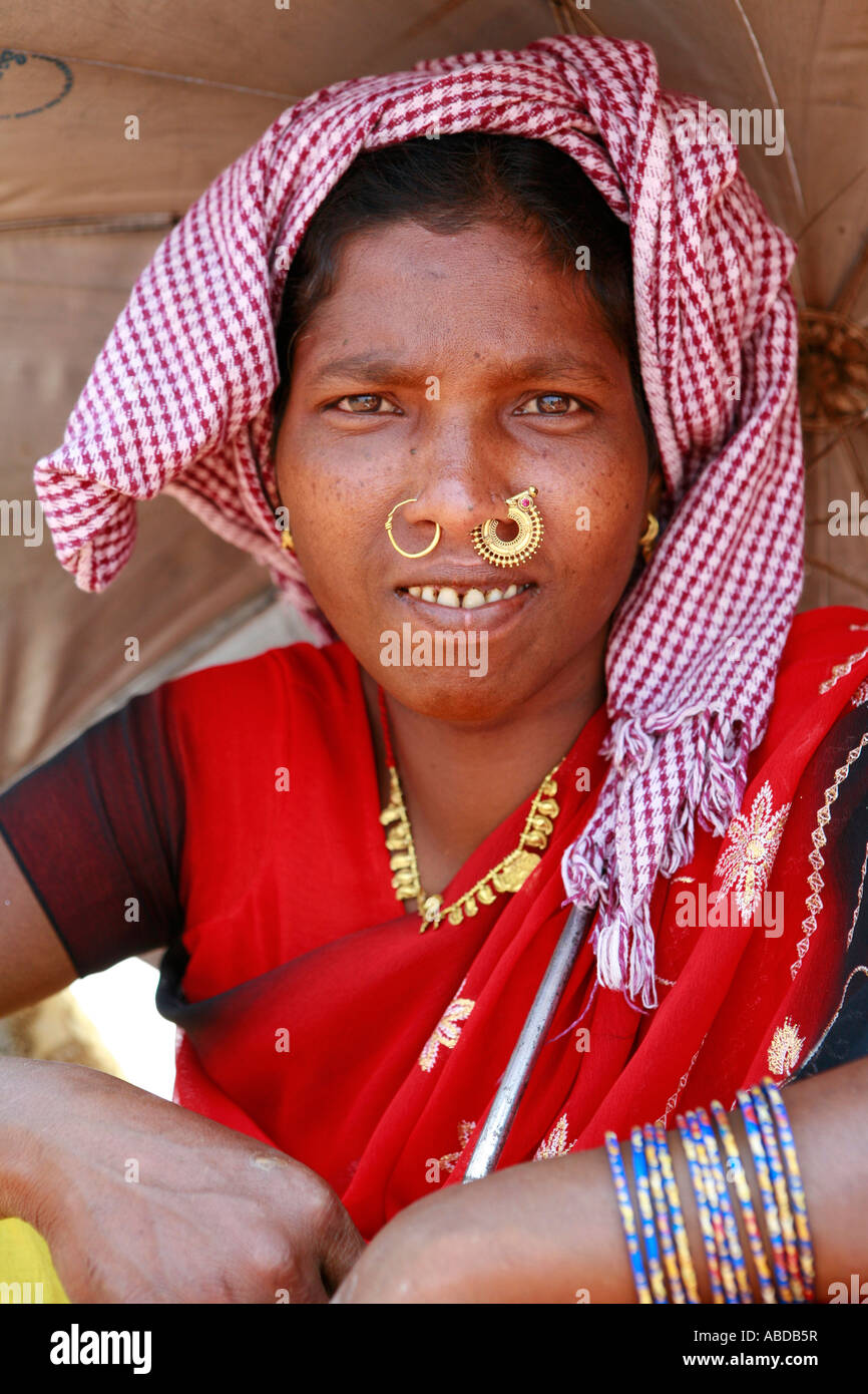 Tribeswoman at the tribal market at Kunduli near Koraput, Orissa, India Stock Photo