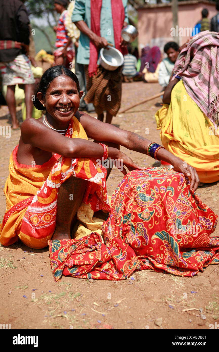 Tribeswoman at the tribal market at Kunduli near Koraput, Orissa, India Stock Photo