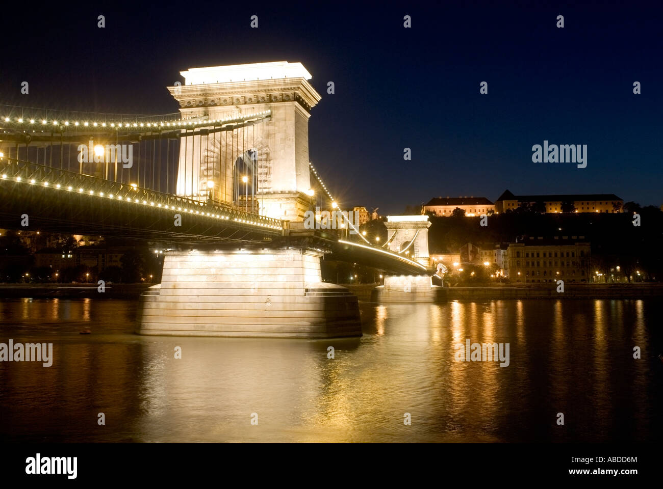 Chain Bridge Buda Castle at dusk Budapest Hungary Stock Photo - Alamy
