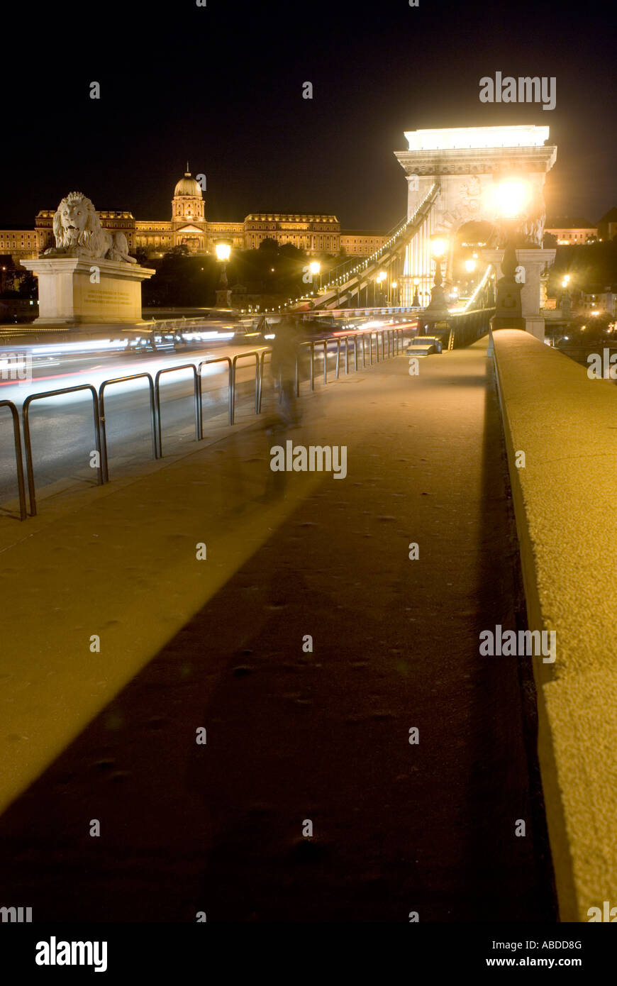 Chain Bridge Buda Castle at dusk Budapest Hungary Stock Photo - Alamy