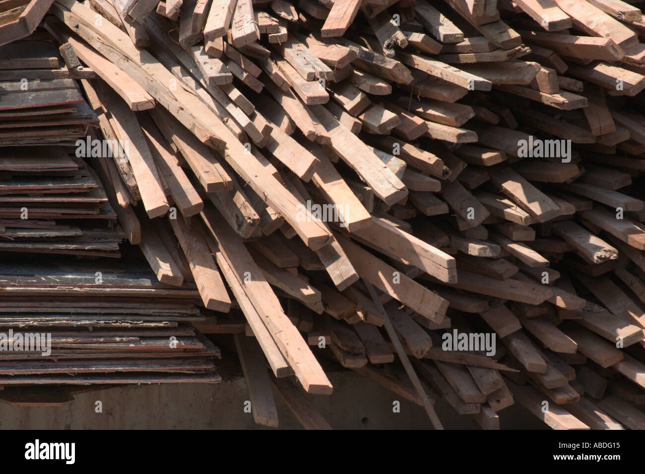 wooden planks used for building construction Stock Photo